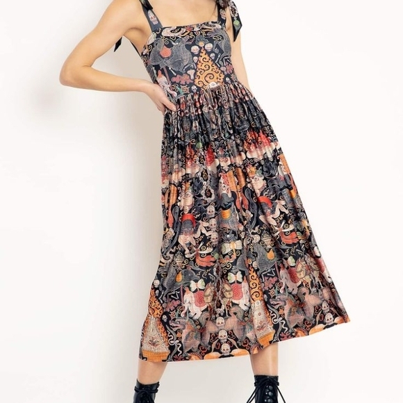 Blackmilk Limited Tibetan Deities Tie the Knott Midi Dress, XS - Picture 2 of 9
